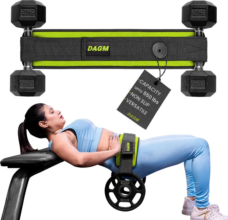 DAGM Hip Thrust Belt for Dumbbells heavy, Secure Glute Trainer with Non-Slip Extra Padding That Protects Your Hips - Ideal for Gym & Home Workouts - Use with Heavy Duty Kettlebells, Dumbbells, & Plates Hold up to 500 lbs - Image 1